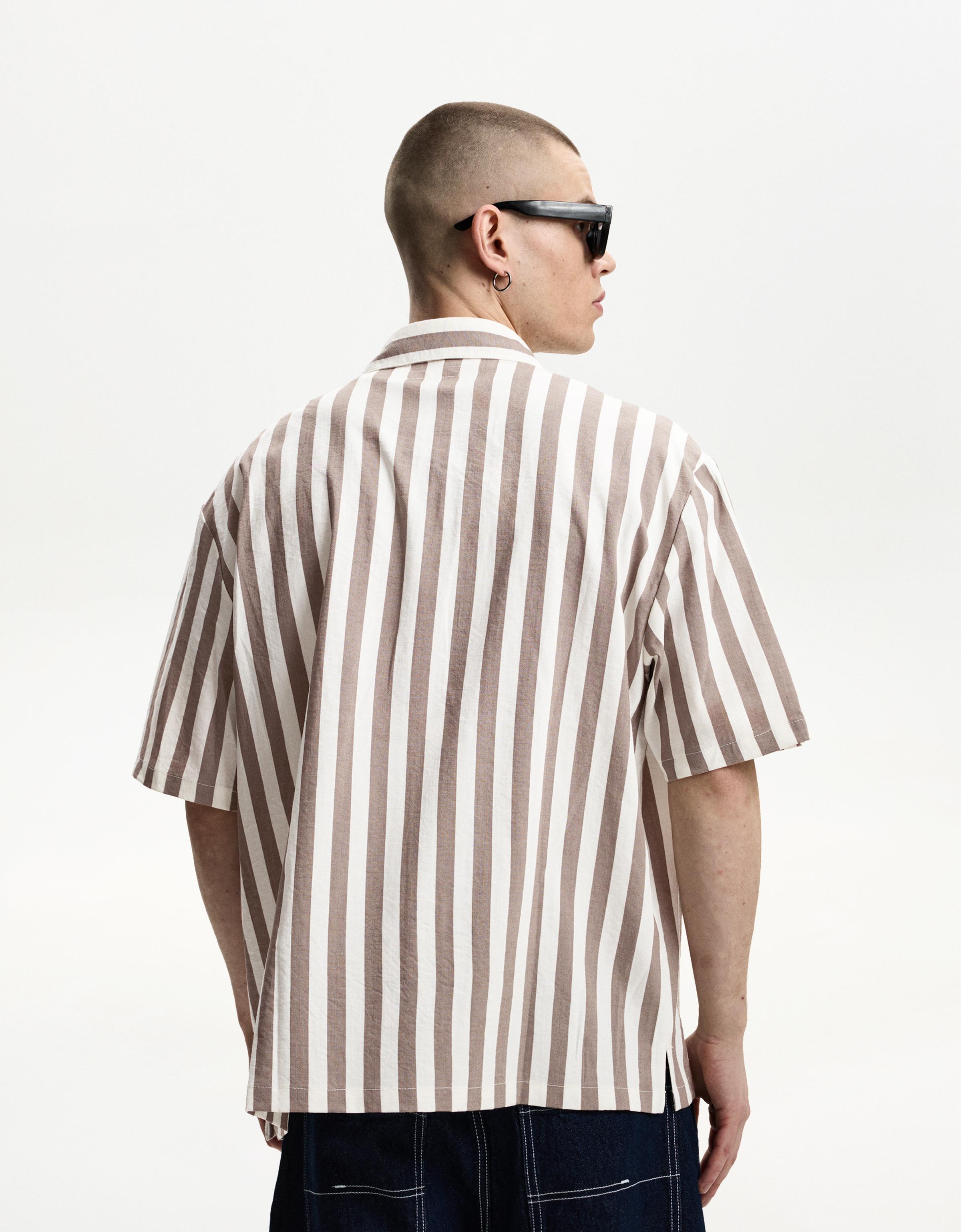 美品★BRIEFINGBIGBEAT SHIRT RELAXED FIT ★ Buy Blue/Green Stripe Oversized Relaxed Fit 100% Cotton Boxy