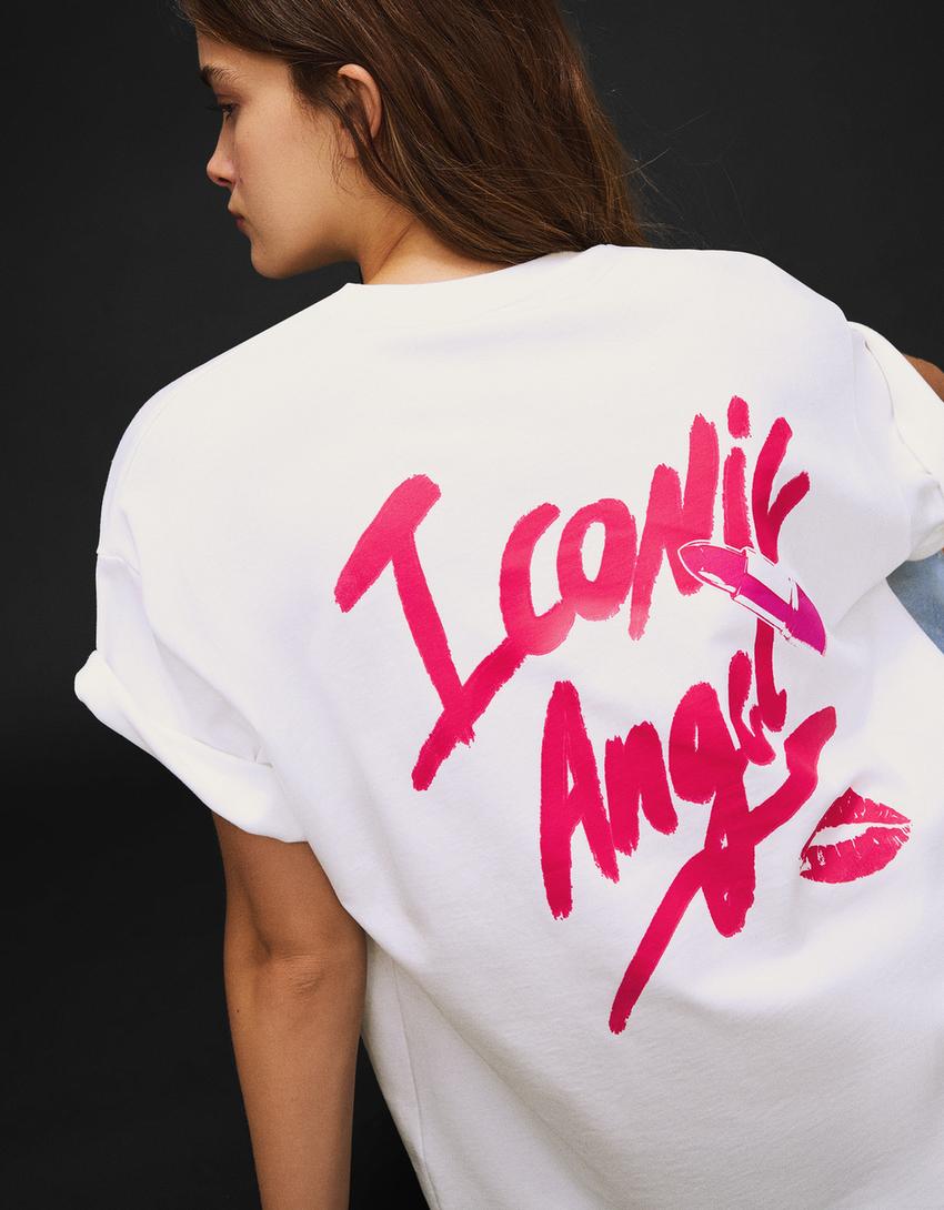 T-Shirt mit Print-Grbrochenes Weiss