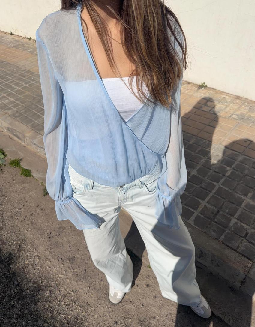 Jeans baggy taille moyenne-Bleu lavé
