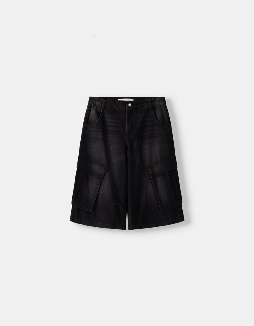 Baggy cargo Bermuda jorts-Black-5