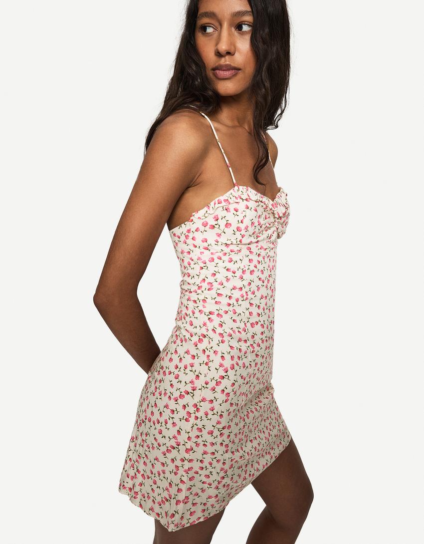 Printed strappy mini dress-Multicolored