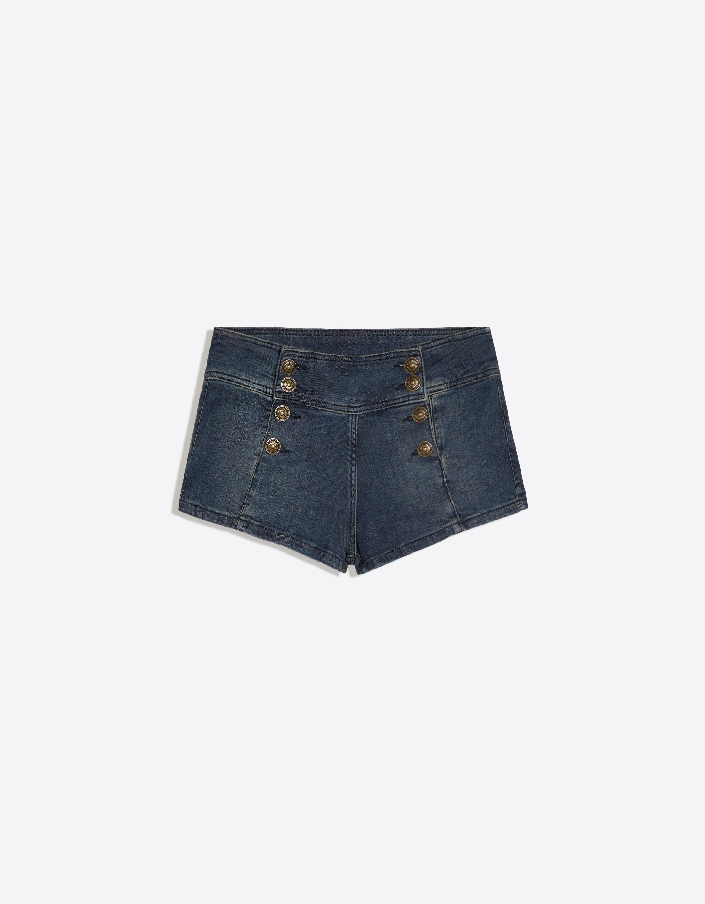 Bershka Shorts Mini In Denim Con Bottoni Donna 42 (Eur 38) Azzurro Lavato