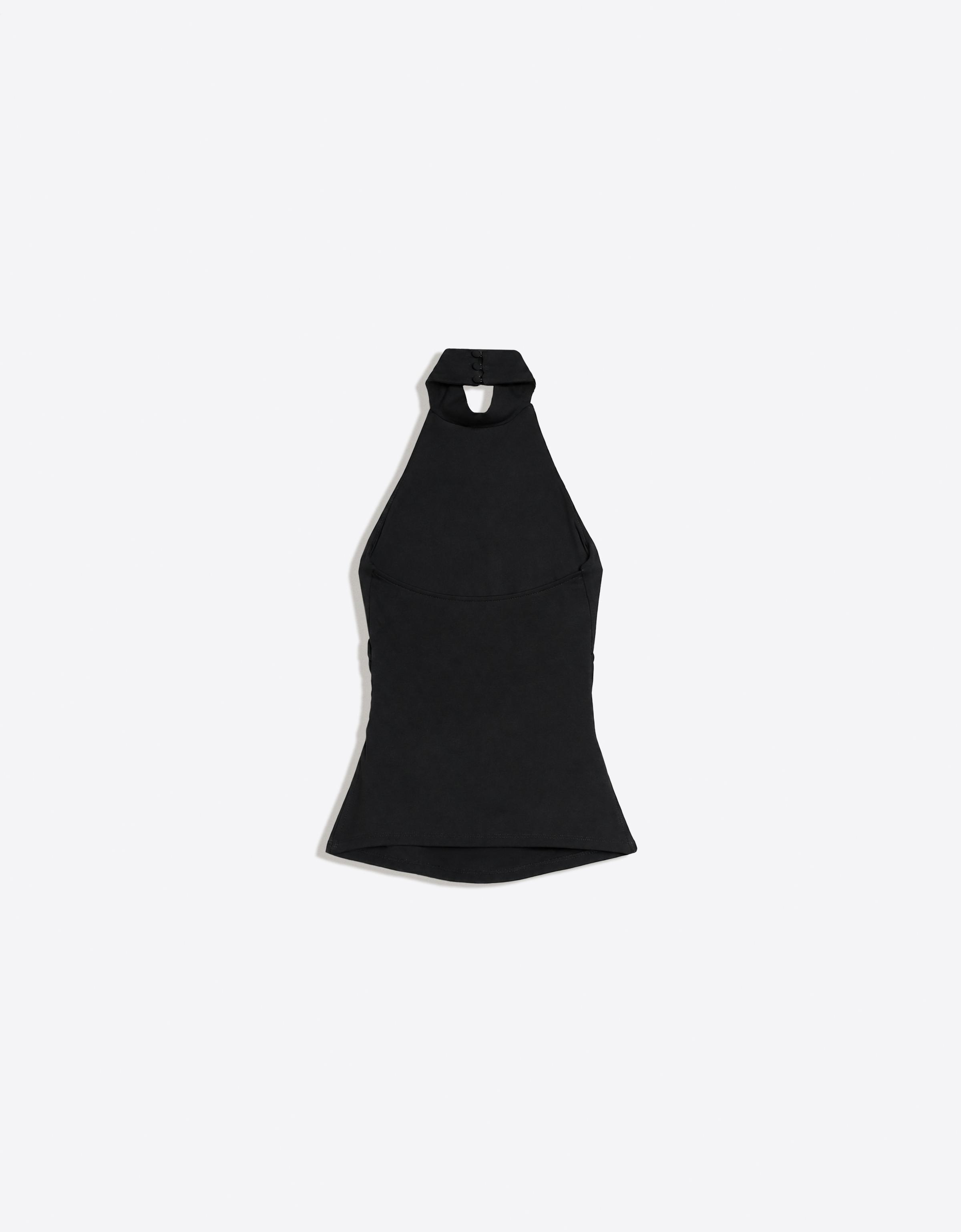 Gathered halter neck top — Black