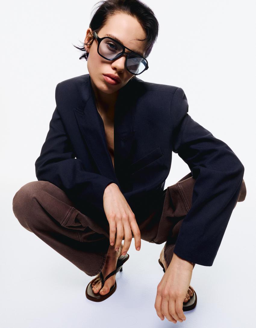 Double-breasted boxy fit blazer-Navy