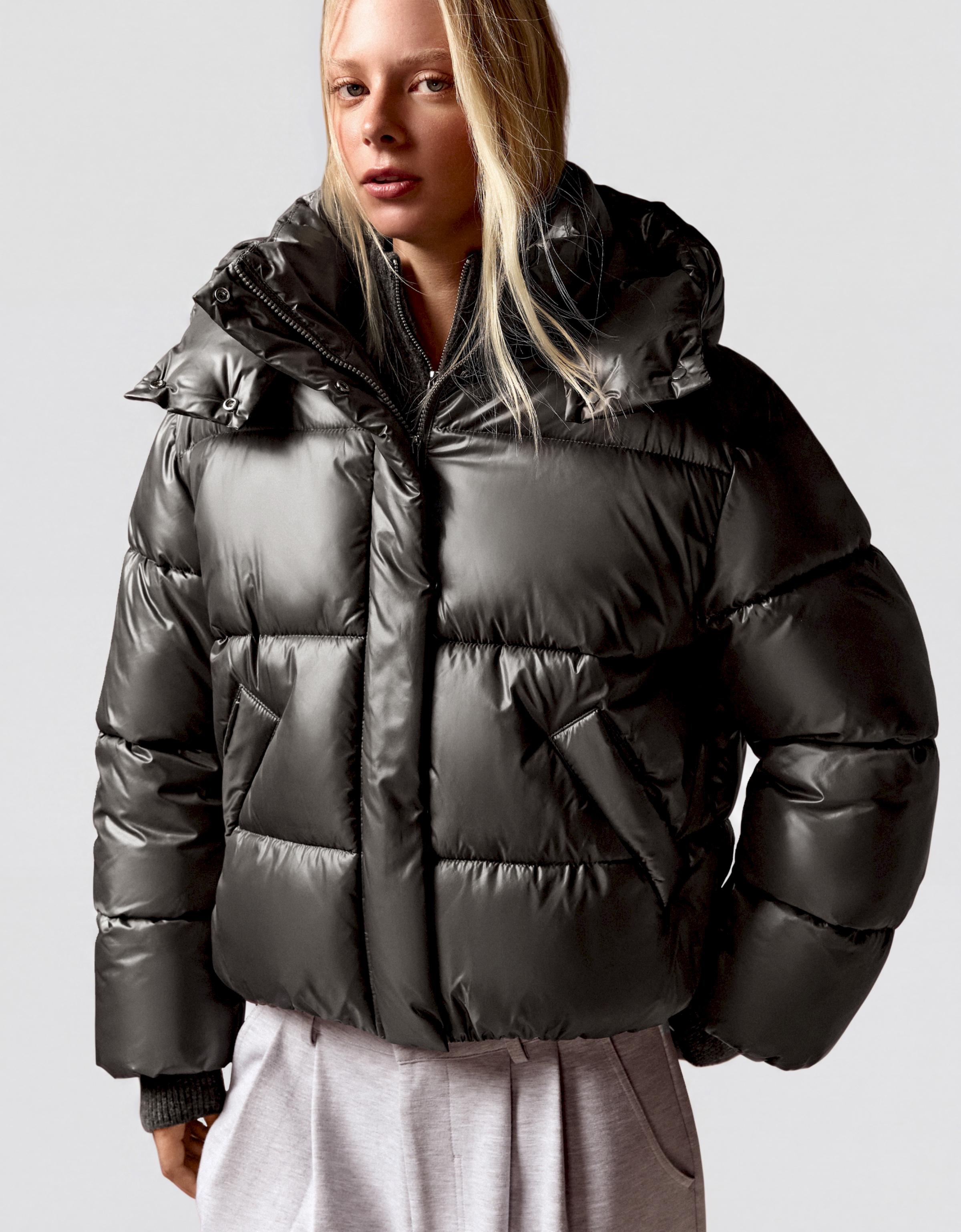 Oversize hooded puffer jacket — Sand