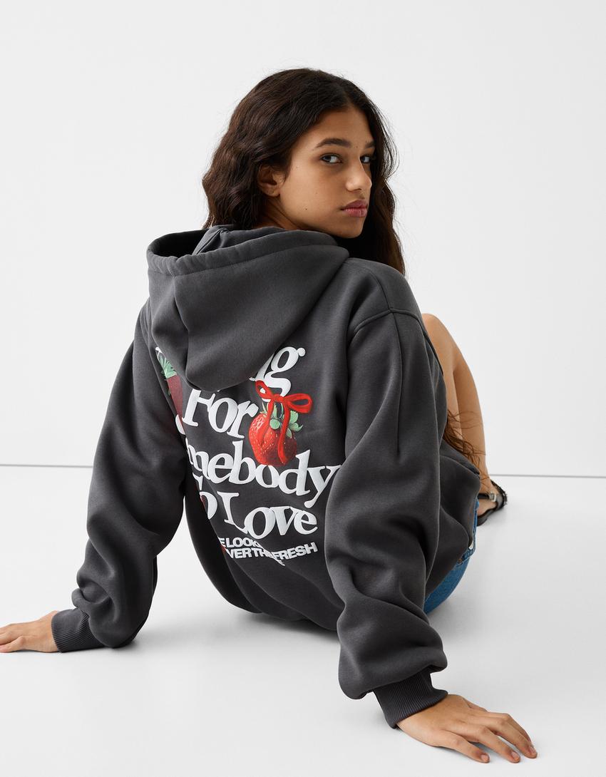 Printed hoodie-Grey