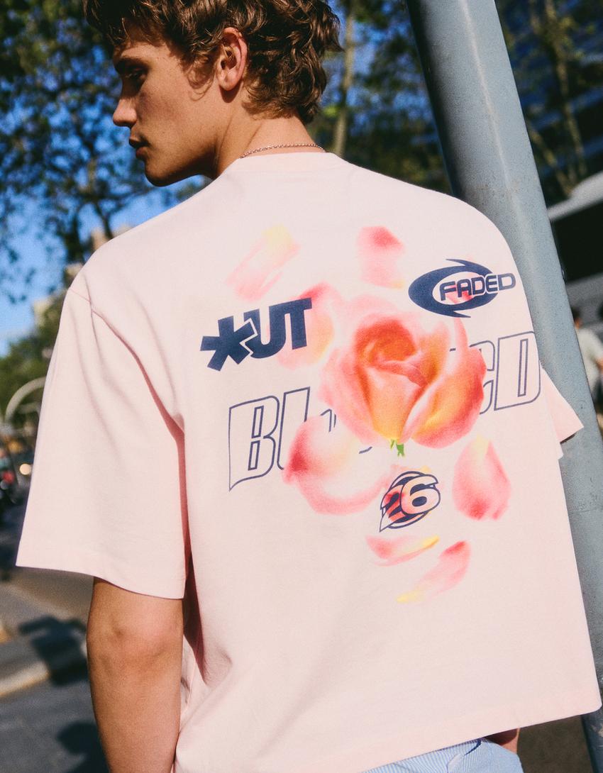 Print boxy fit T-shirt-Pink