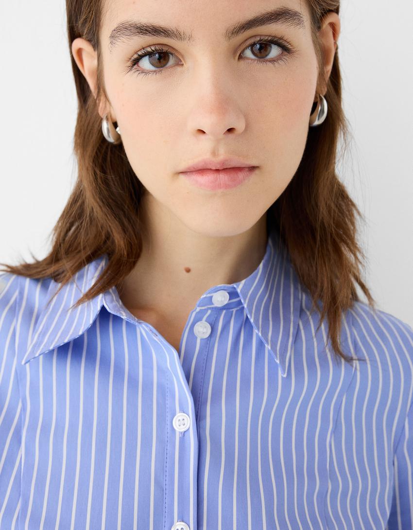 Fitted shirt with flared sleeves-Blue-2