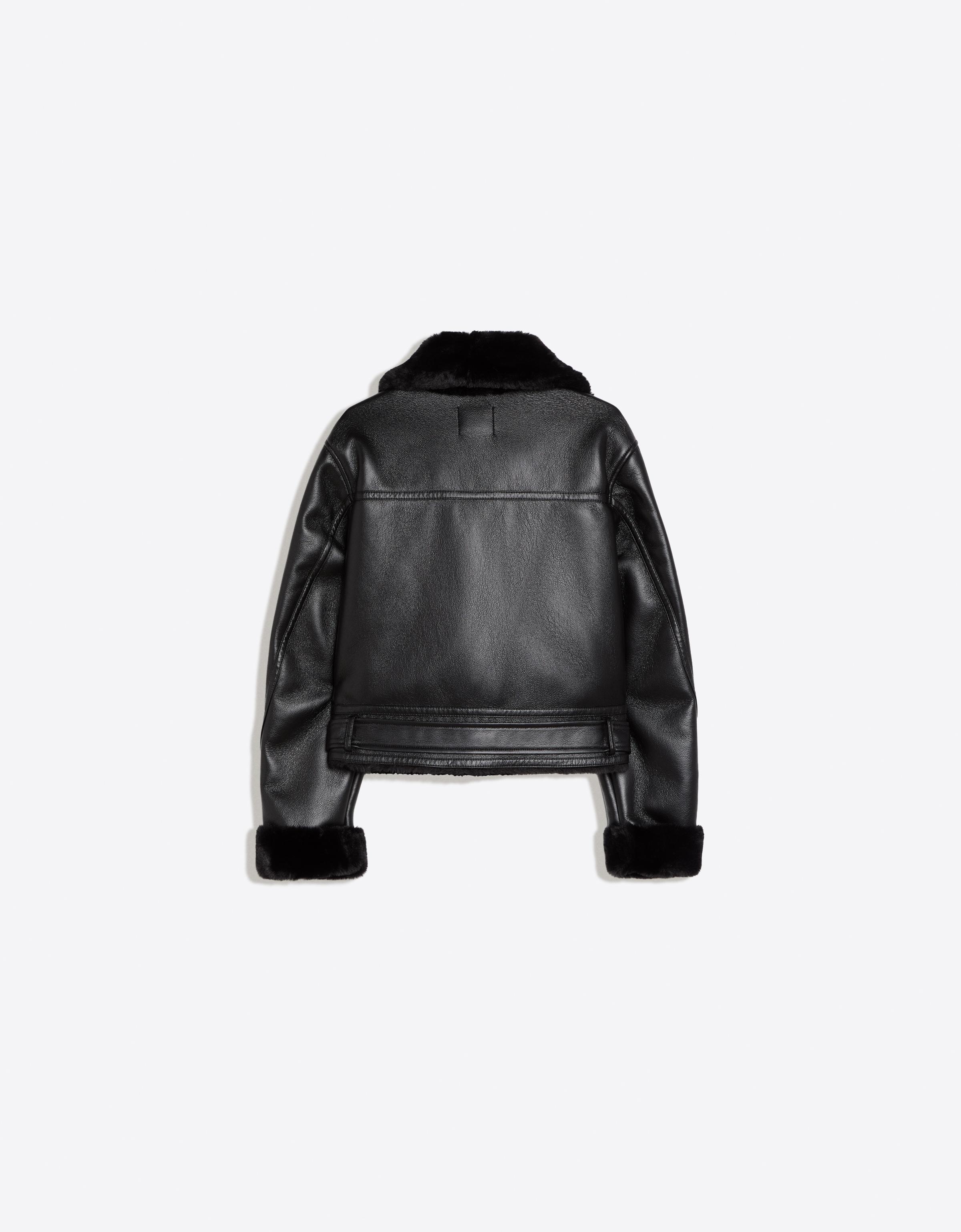 Cropped double-faced biker jacket — Black