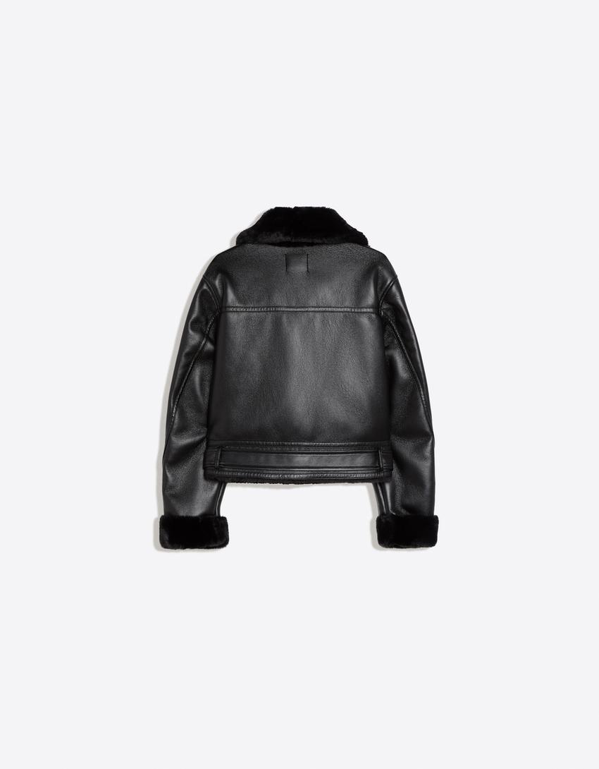Giubbotto biker corto double face-Nero