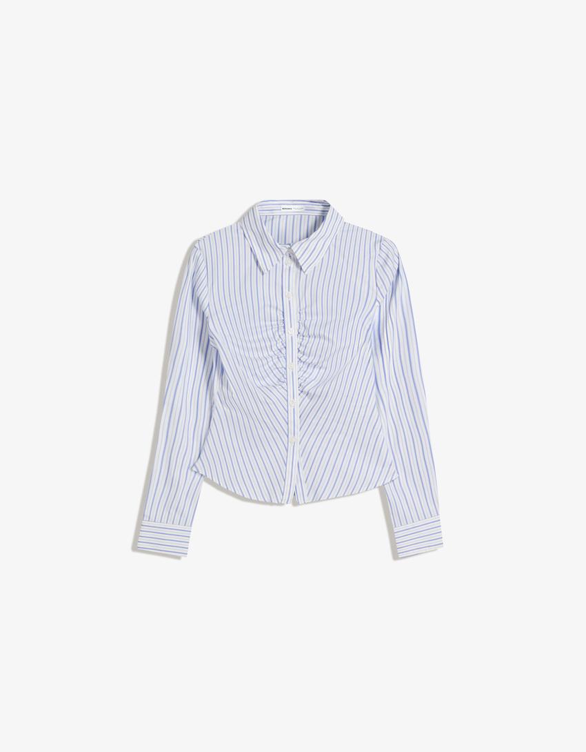 Chemise ajustée fendue-Bleu-3