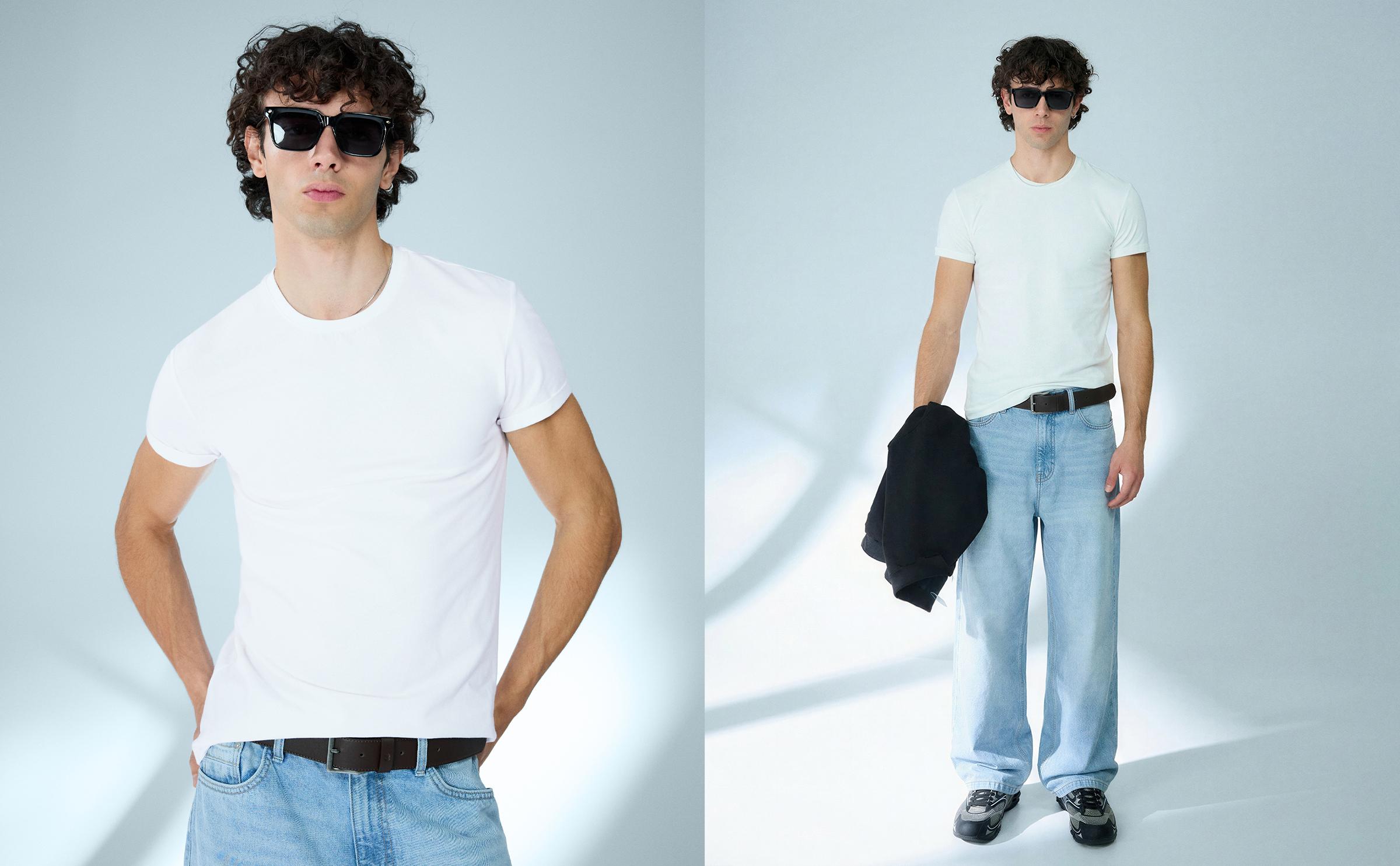 Short sleeve roll-up T-shirt — White