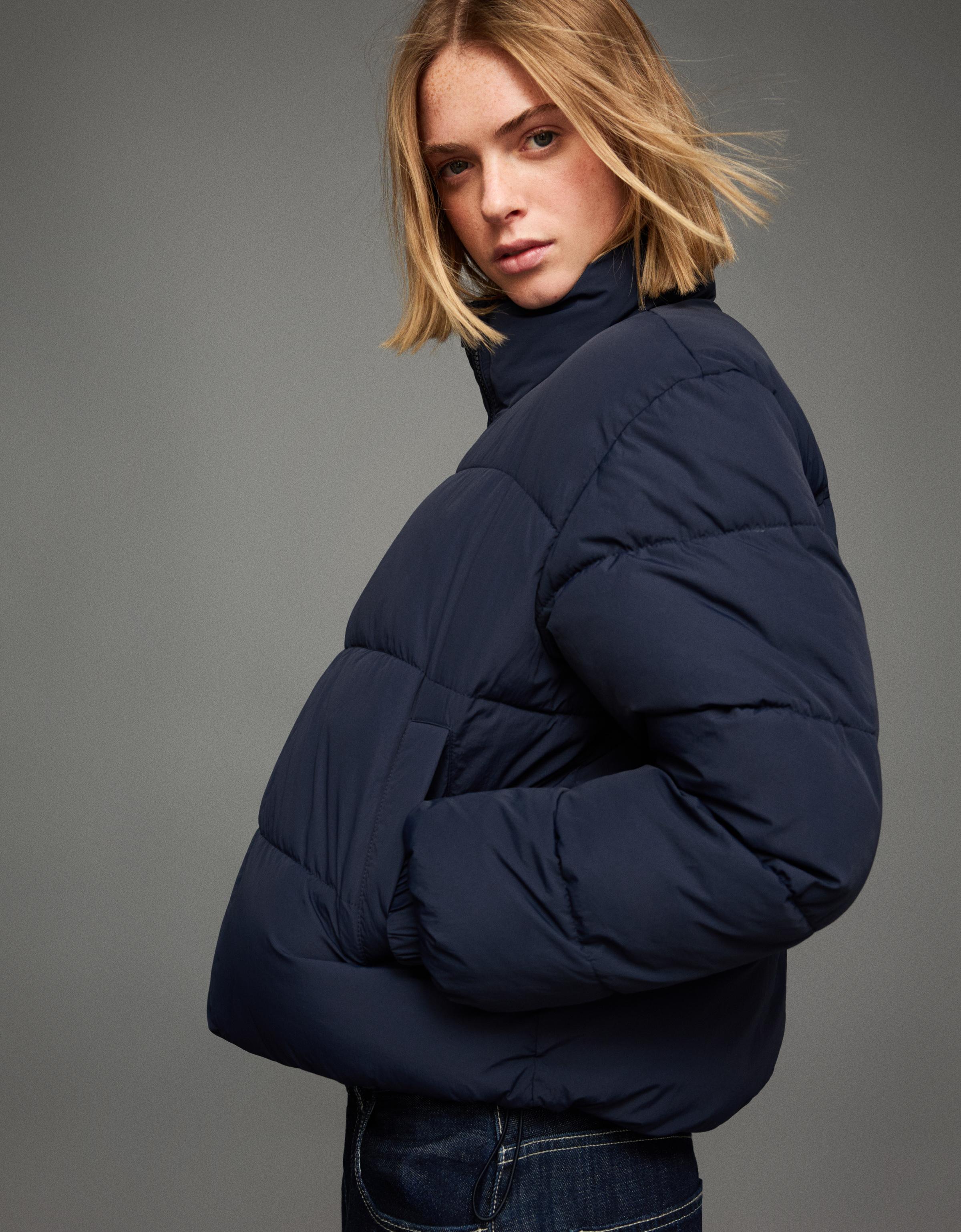 Padded funnel neck jacket — Navy