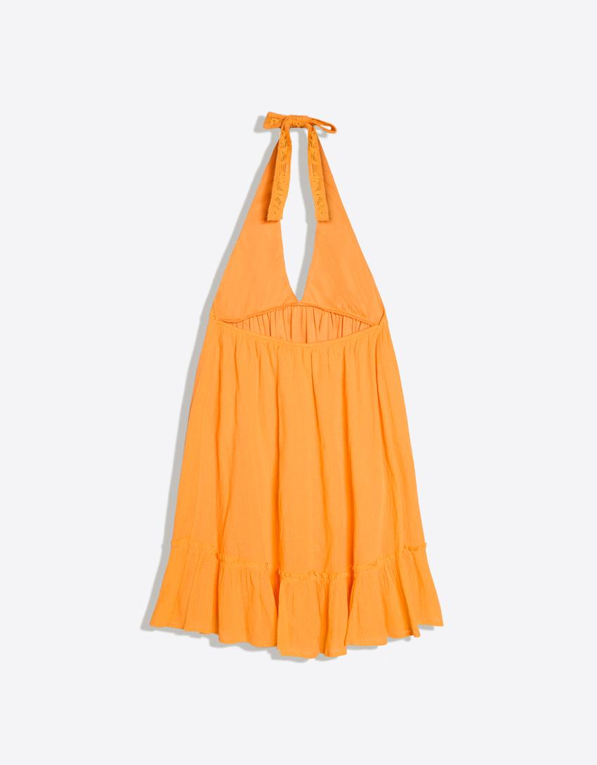 Robe mini encolure américaine crochet-Orange