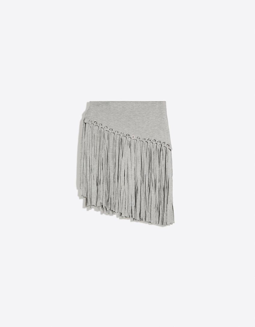 MARINA SENA asymmetric fringed skirt-Grey