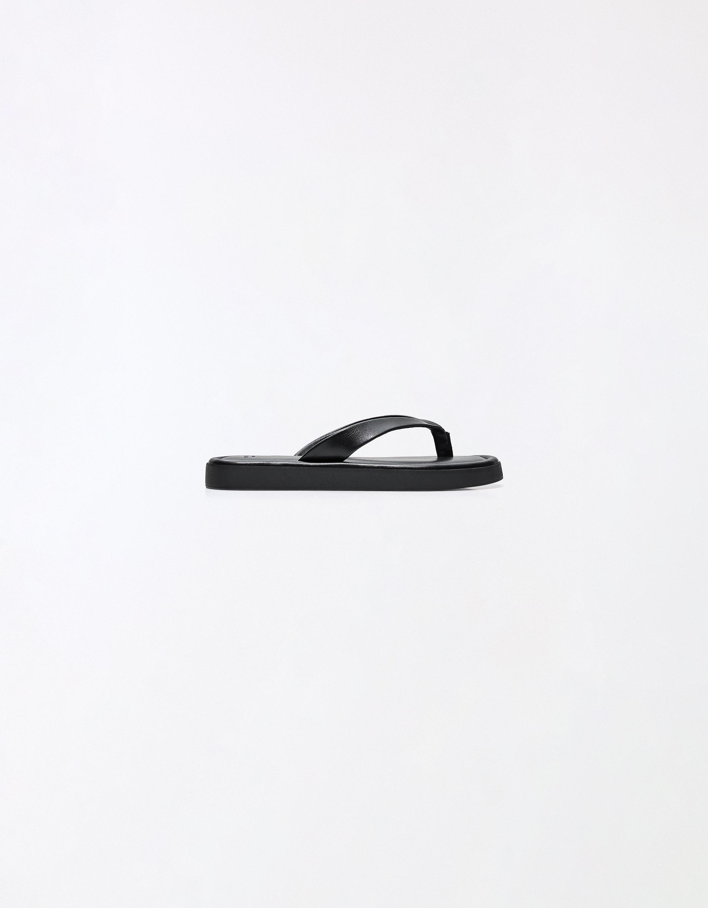 Thong flat slider sandals — BLACK