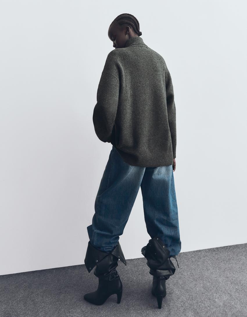 Oversize-Pullover mit Stehkragen-Dunkelgrau