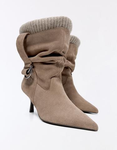 SLOUCHY LEATHER SOCK ANKLE BOOTS — BEIGE 5