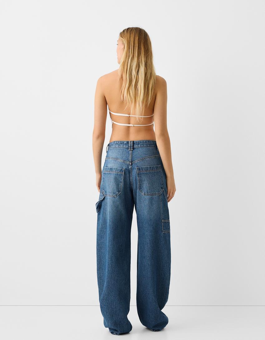 بنطال جينز عمالي ريفي واسع بقصّة بالون-أزرق فاتح-2