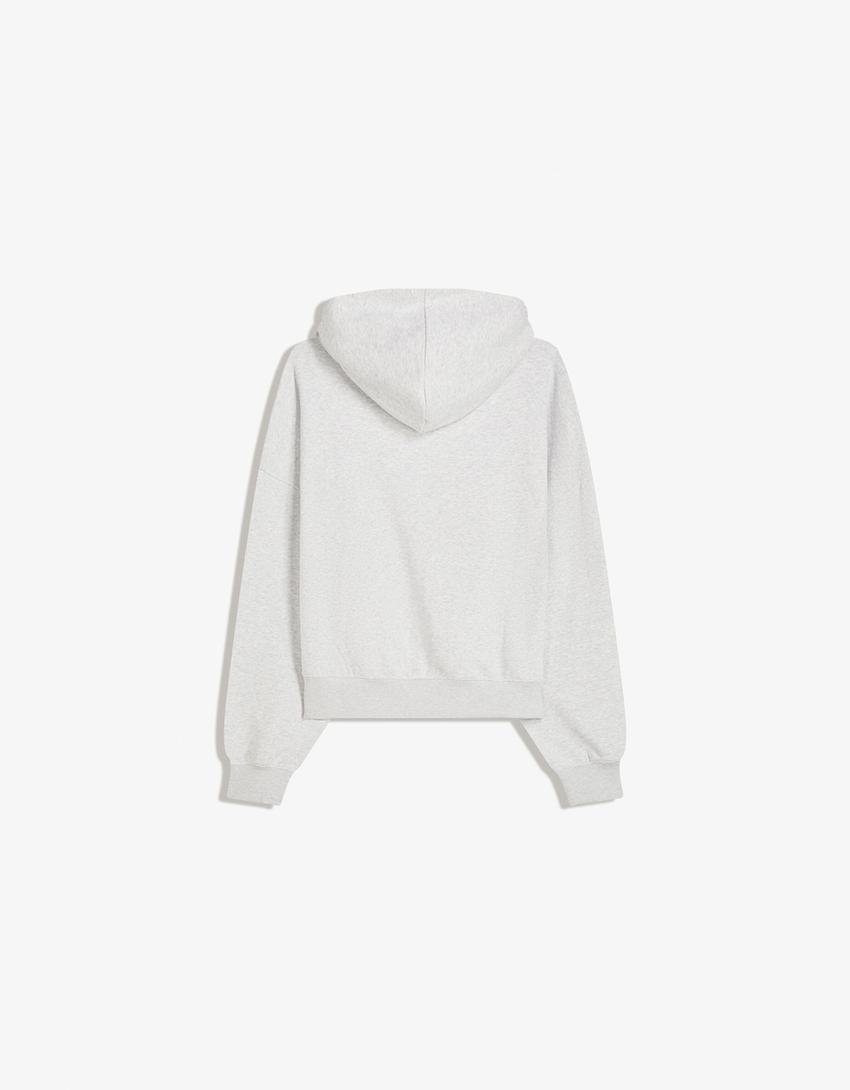 Printed boxy fit hoodie-Grey