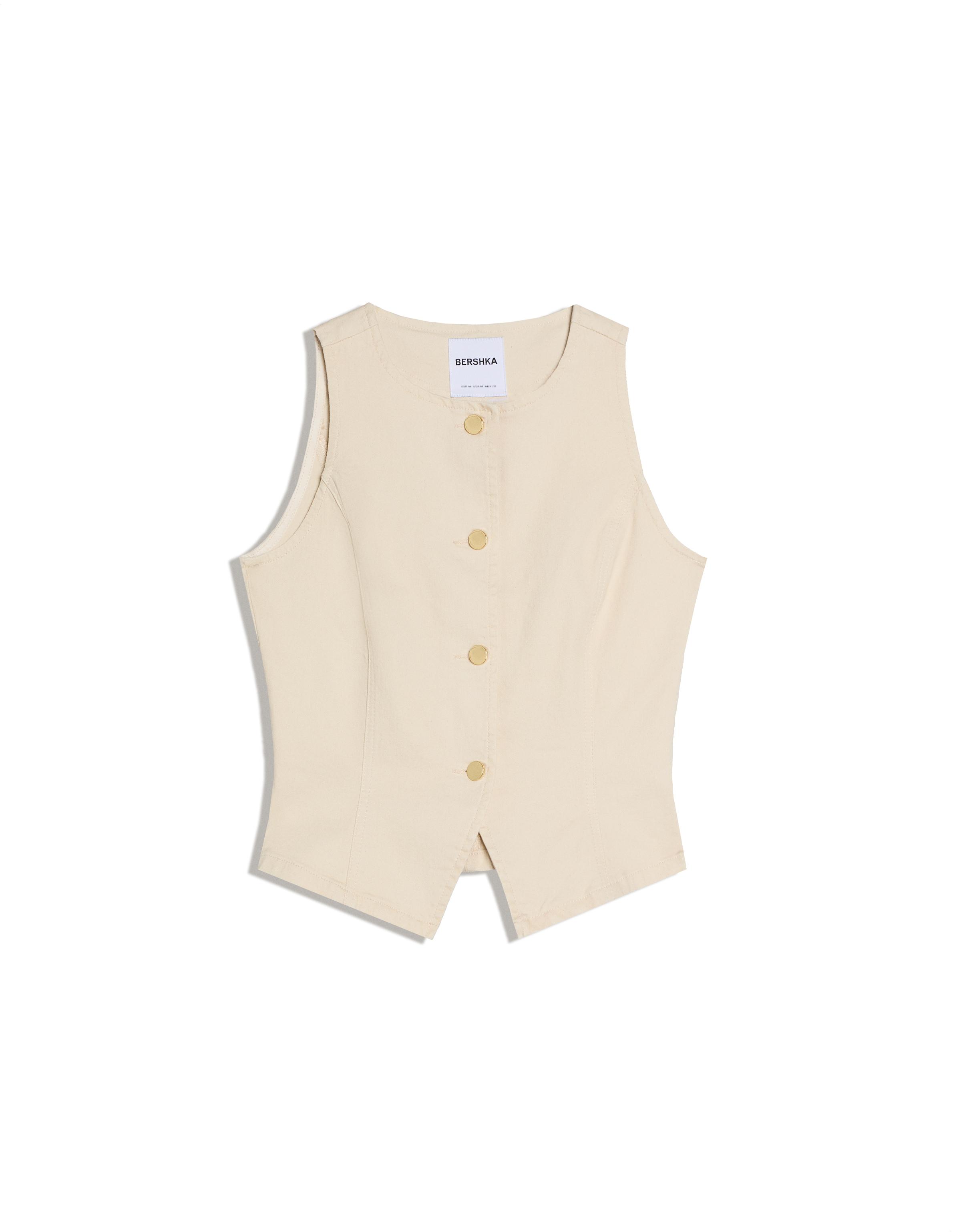 Taşlı düğme detaylı denim yelek - Görsel 3