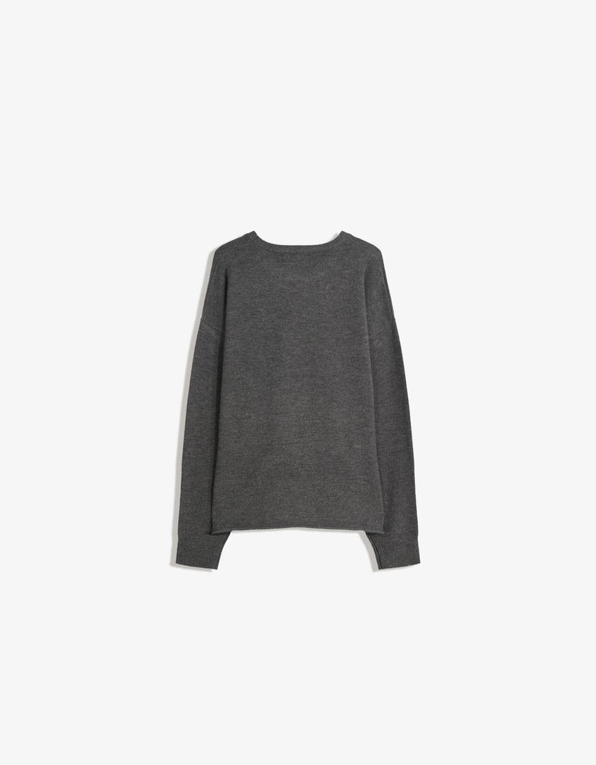 Pull col rond-Gris foncé-1