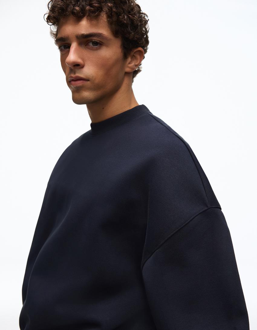 Bisiklet yaka sweatshirt-Denizci mavisi