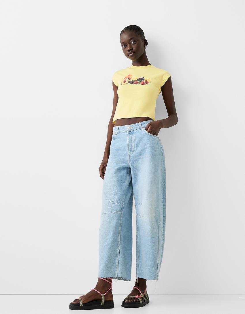 T-shirt manches courtes imprimé strass-Jaune-3