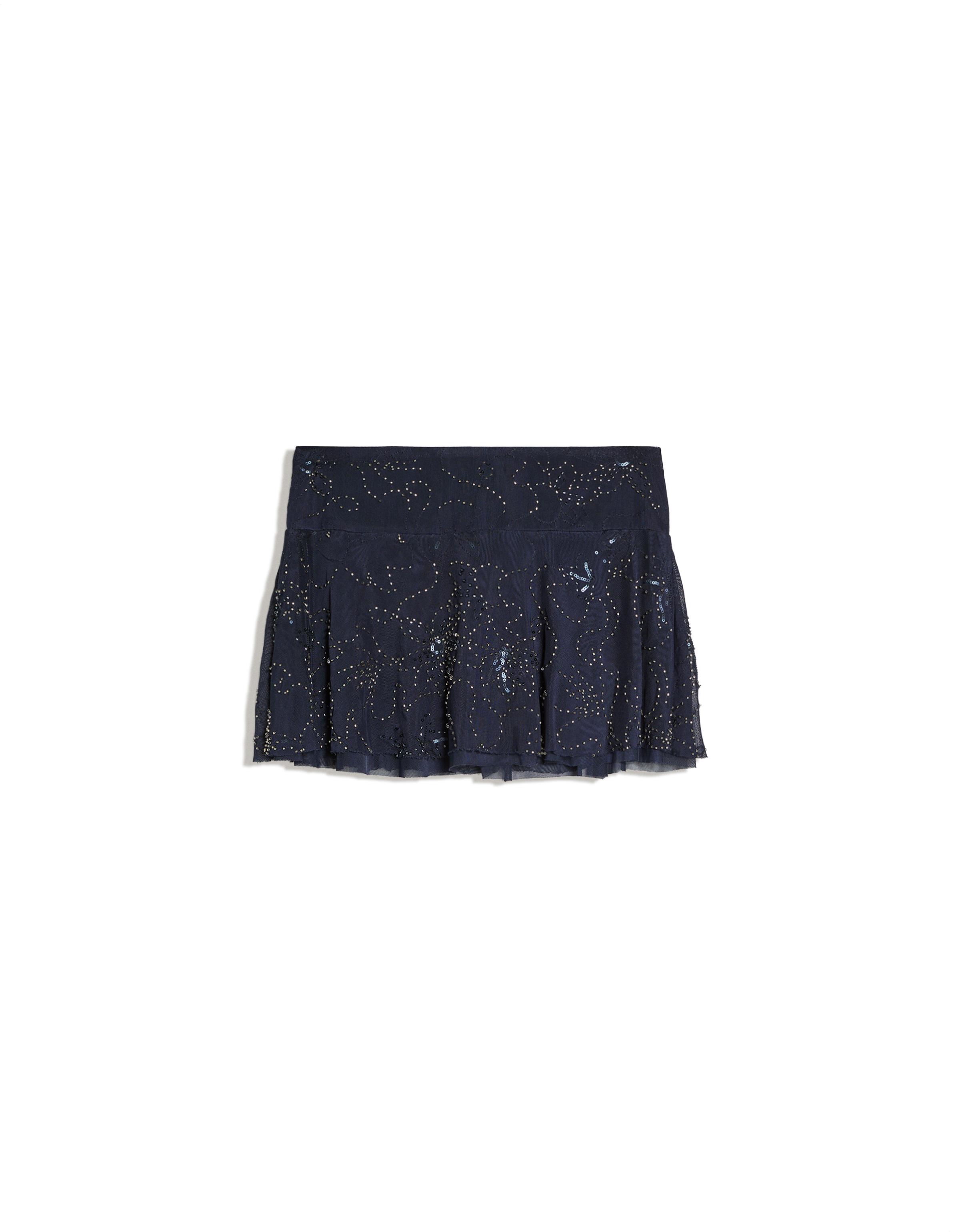 Embroidered ruffle mini skirt — Navy