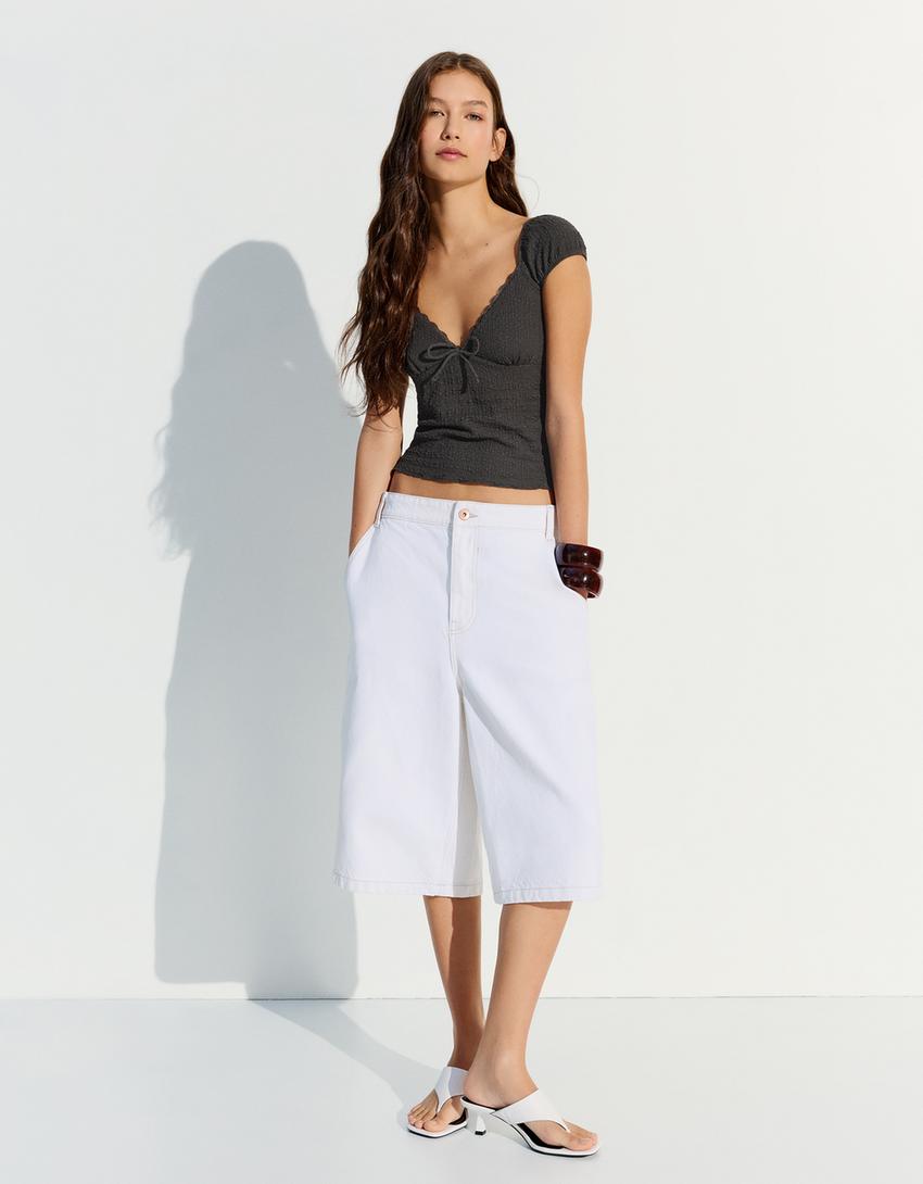 Short sleeve waffle-knit T-shirt-Dark grey