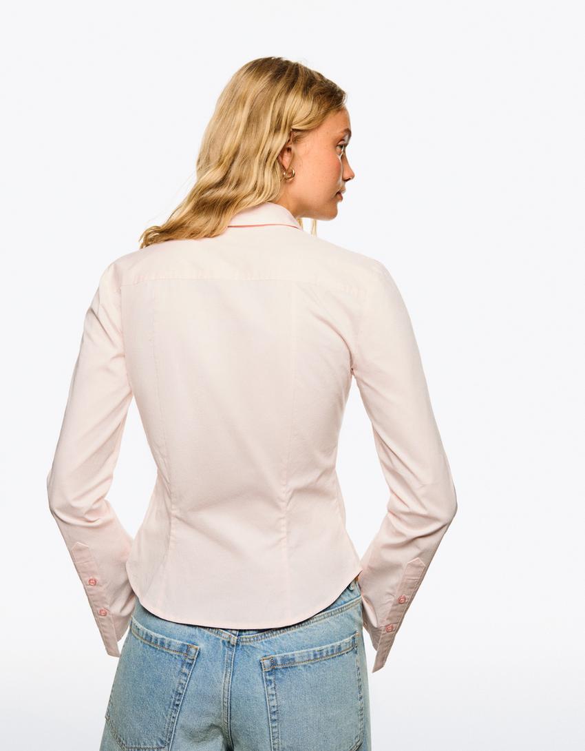 Fitted shirt with flared sleeves-Pink