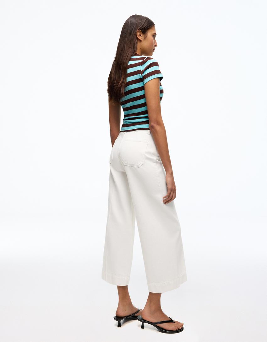 Jeans wide leg cropped-Crudo