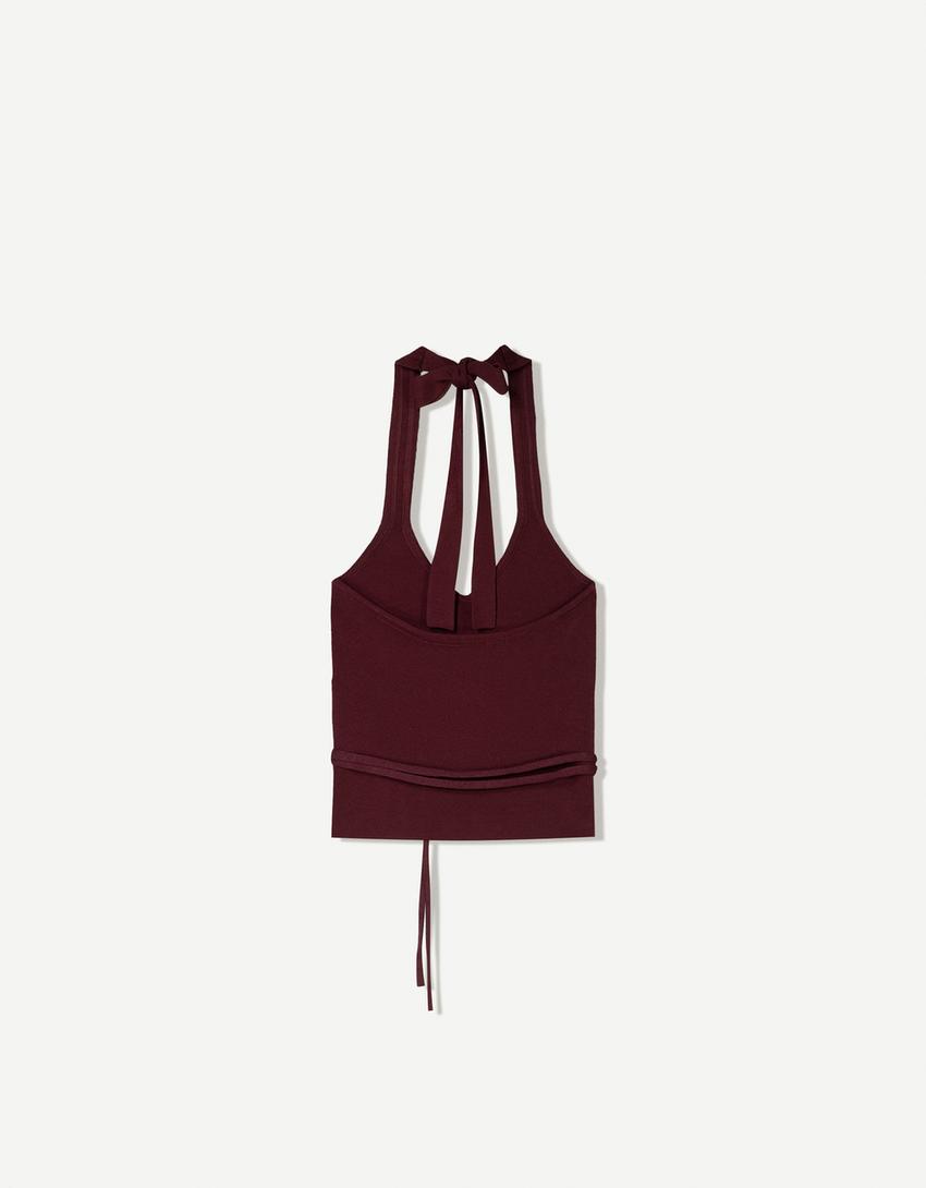 Halter top with ring detail-Burgundy-4