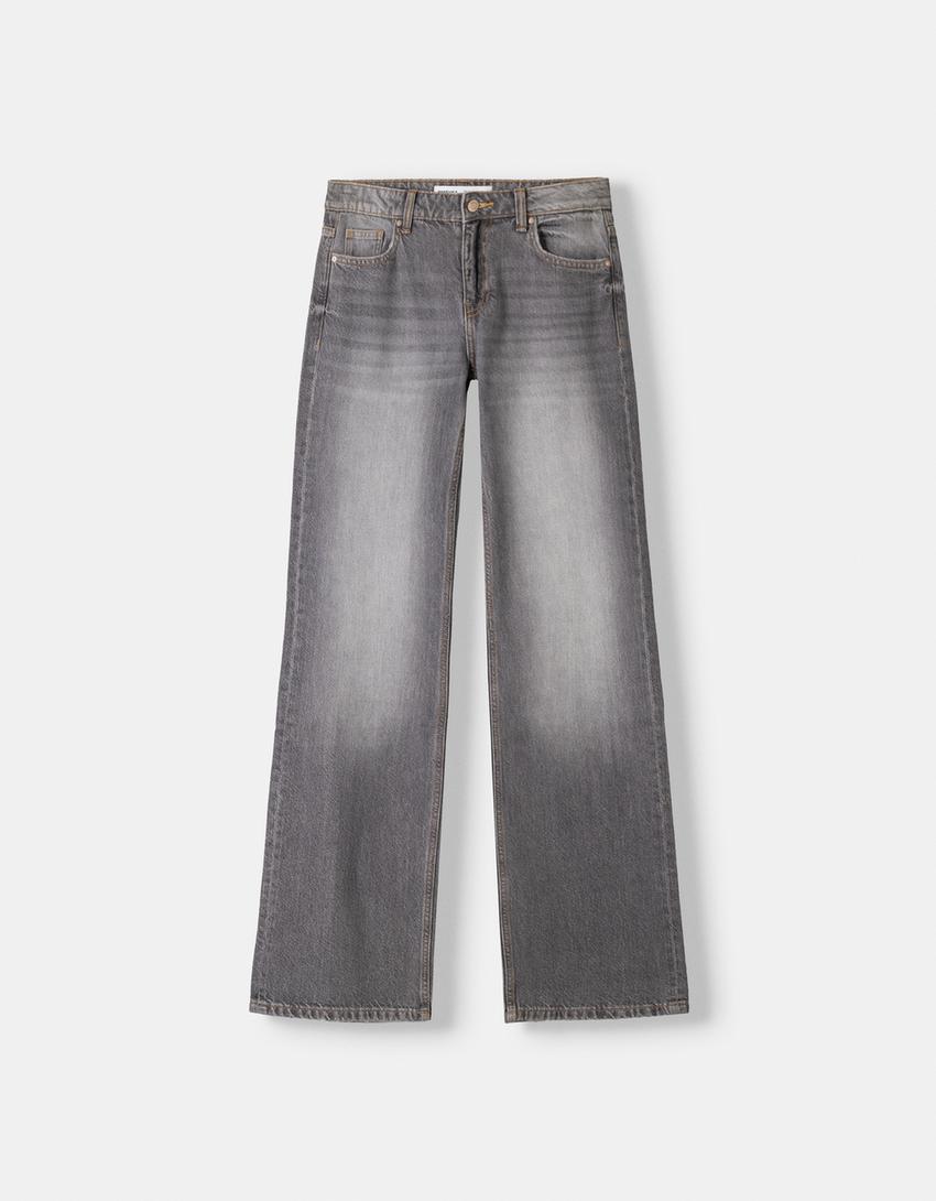 بنطال جينز بقصّة مستقيمة وخصر منخفض-رمادي-4