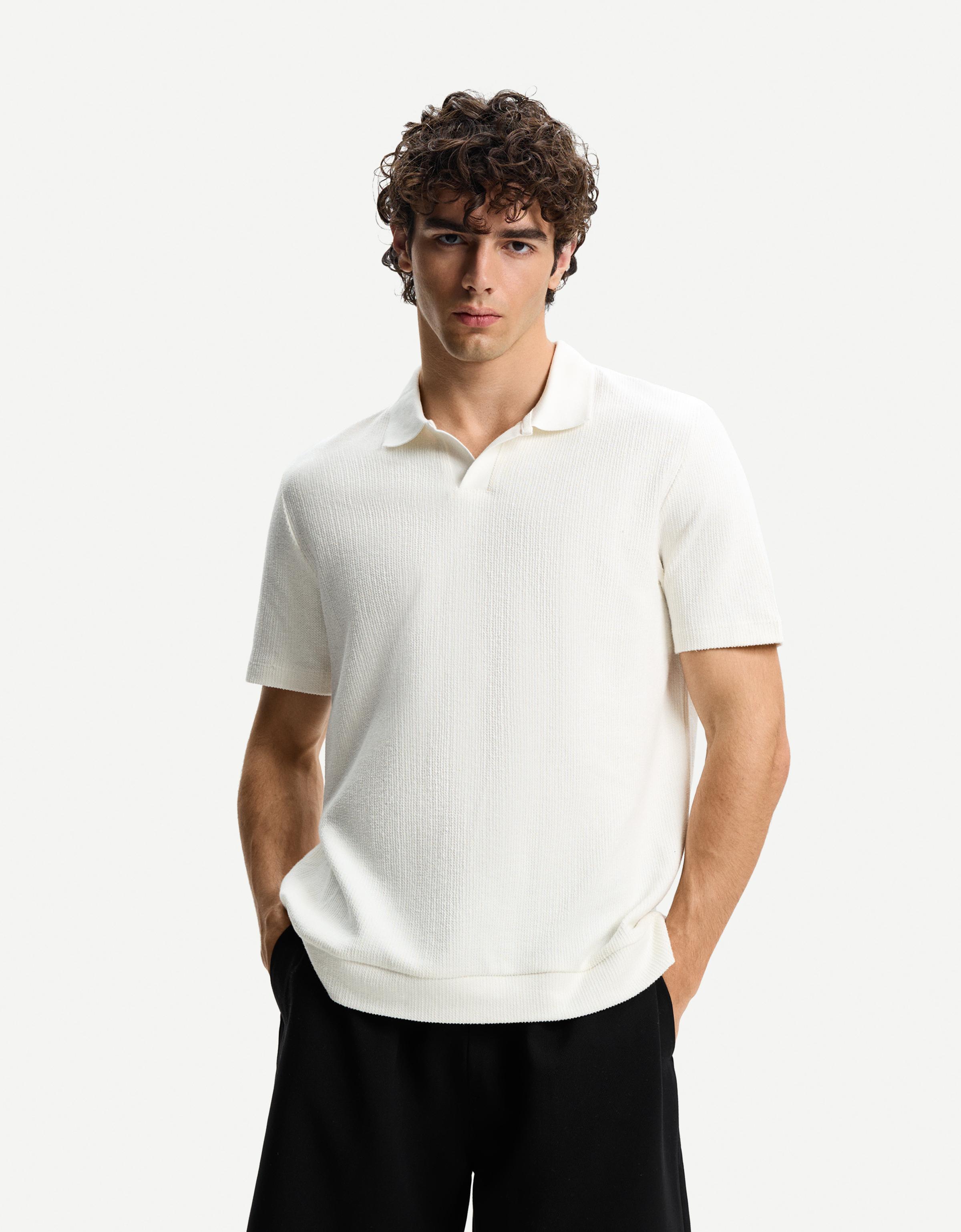 Thumbnail - Bershka Poloshirt Mit Strukturmuster Herren M Grbrochenes Weiss