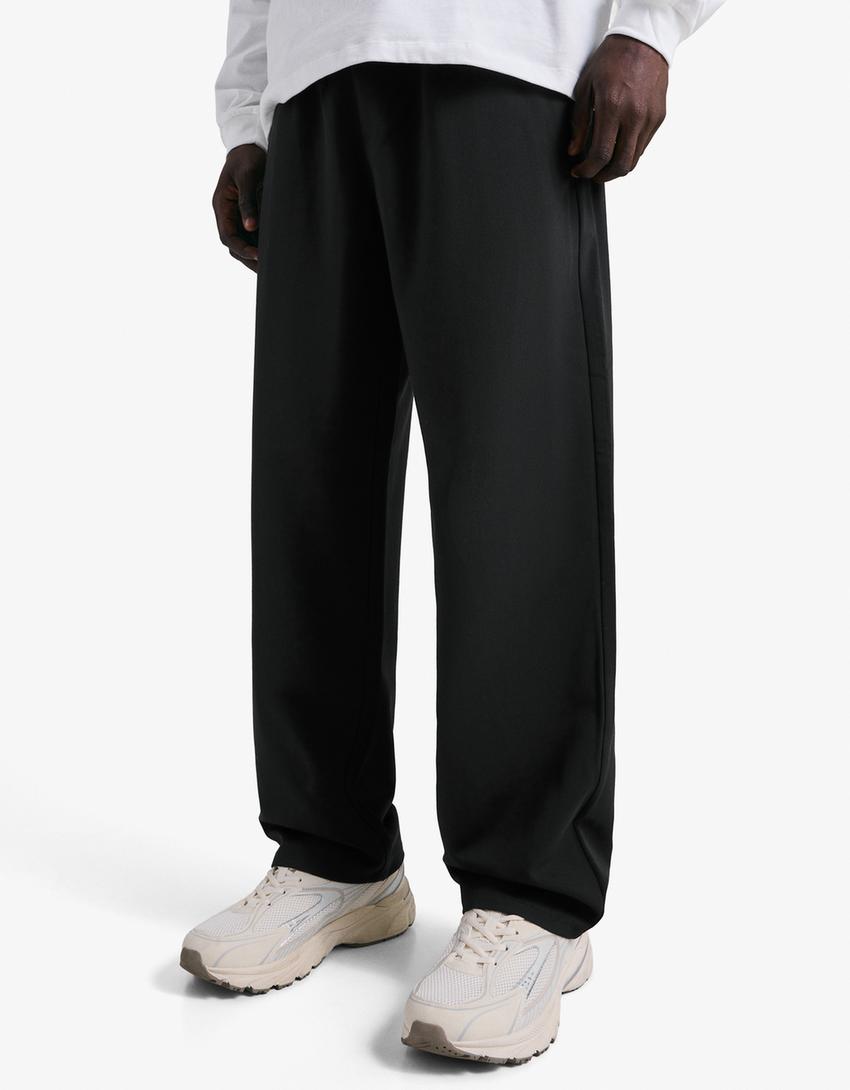 Straight fit jogger tailored pantolon-Siyah