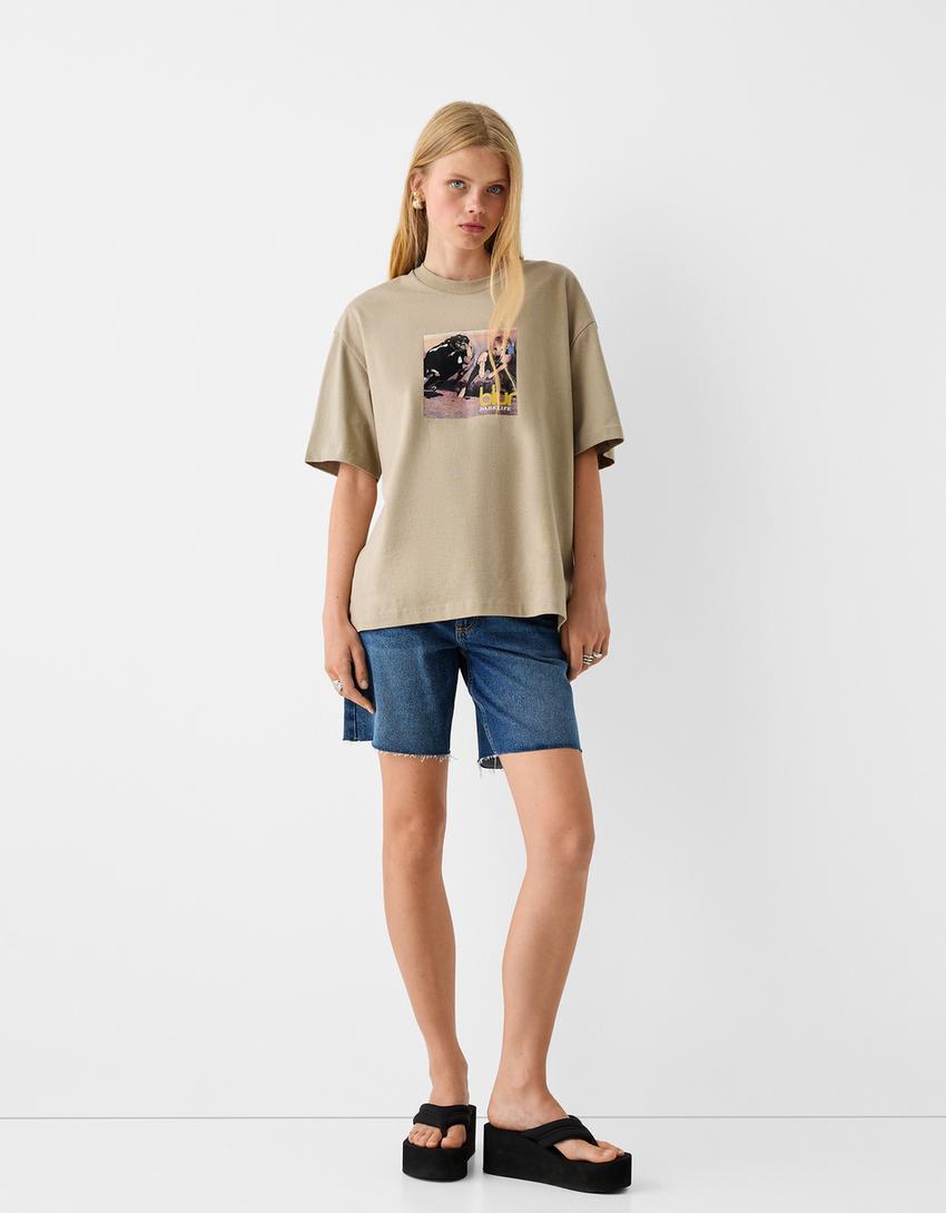 T-shirt Blur de manga curta boxy estampado-Caramelo-3