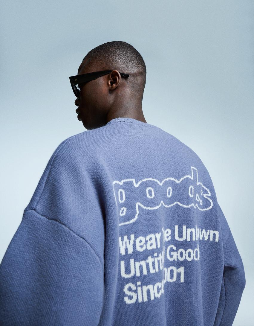 Printed jacquard sweater-Blue