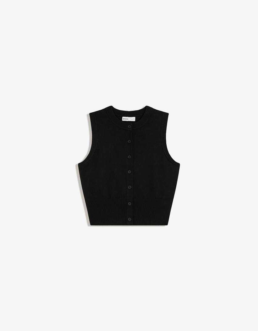Gilet in maglia con bottoni-Nero