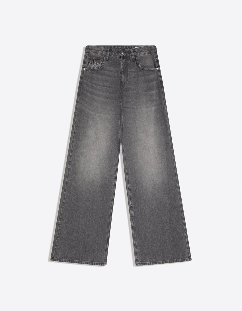 Jeans boyfriend taille basse texture velours côtelé-Gris