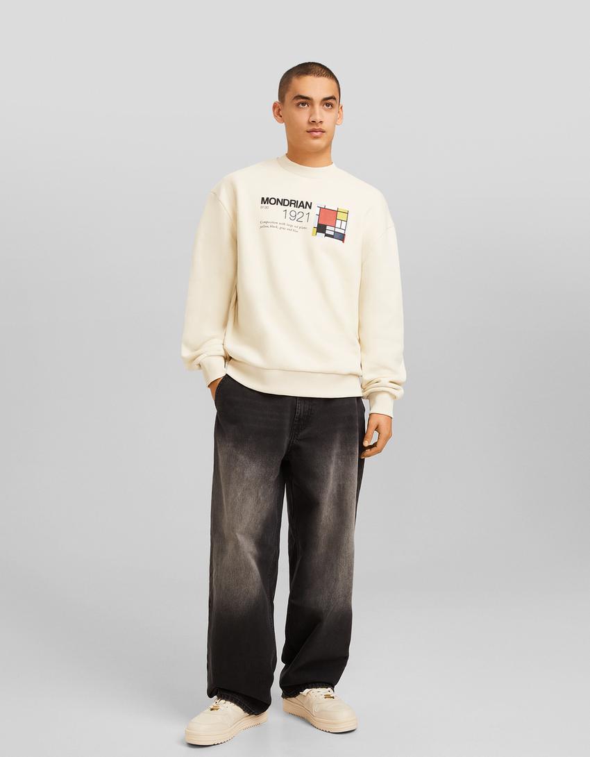Piet Mondrian print sweatshirt-Cream-3