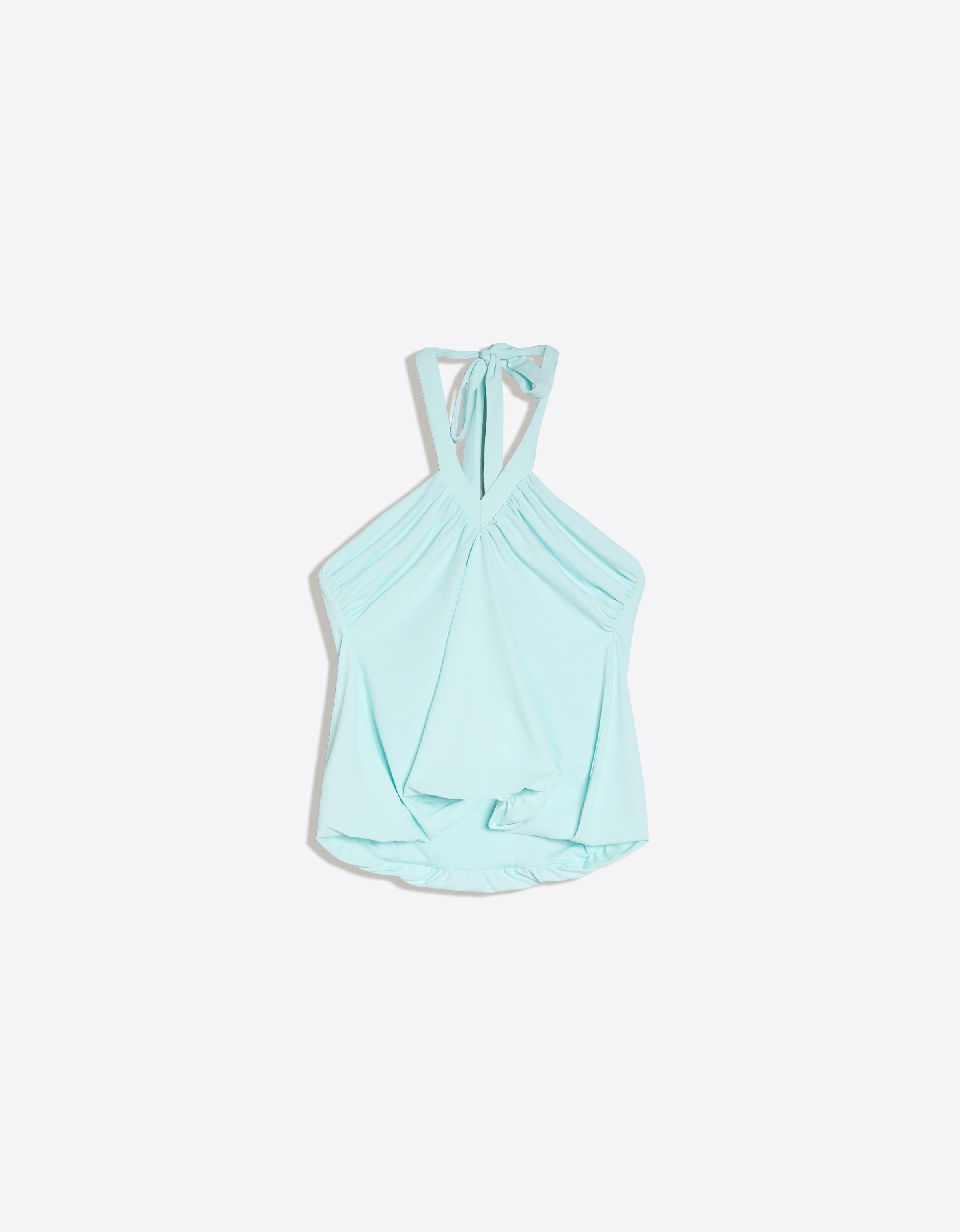 Bershka Top Halter Peplum Mujer L Turquesa