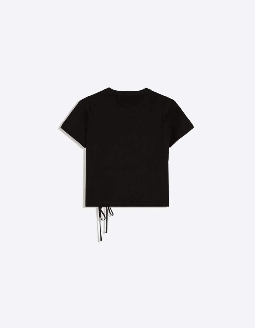 Short-sleeved round neck knit jumper-Black