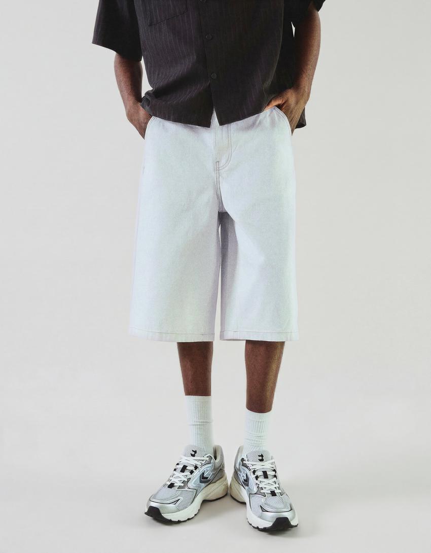 Denim skater Bermuda shorts-White