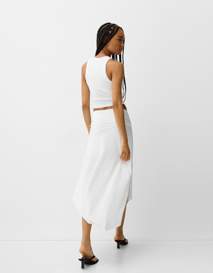 تنورة متوسطة الطول بخصر بزمة-أبيض-2