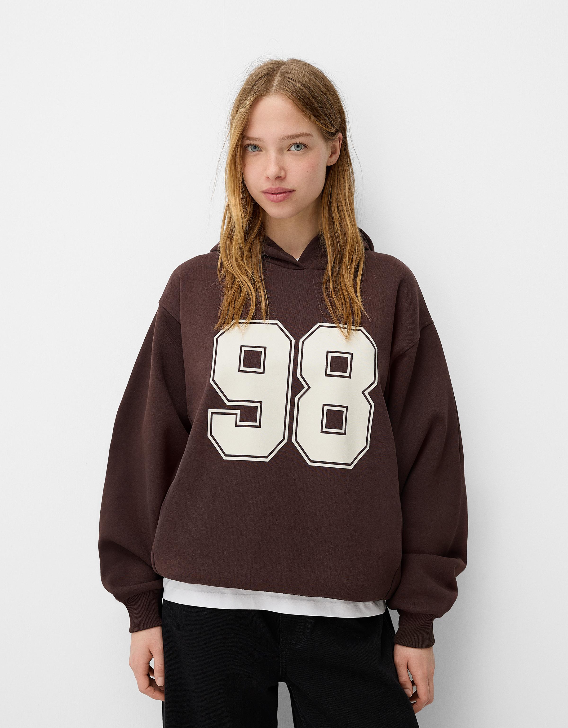 Bershka Hoodie Mit Print Damen L Braun