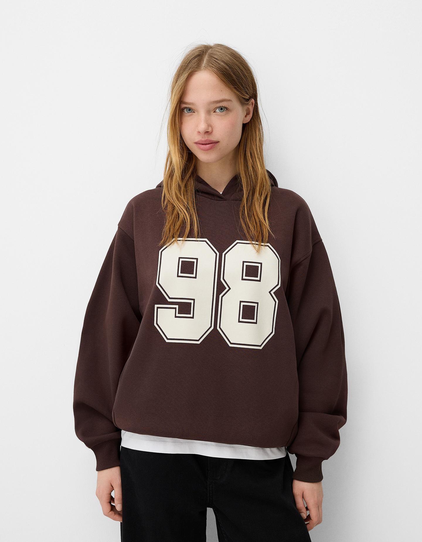 Bershka Hoodie Mit Print Damen L Braun günstig online kaufen