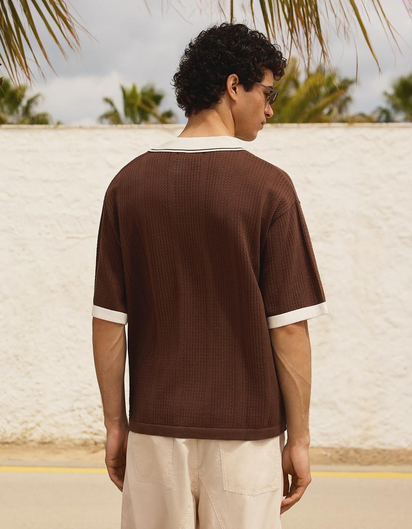 Polo manga corta print-Marrón