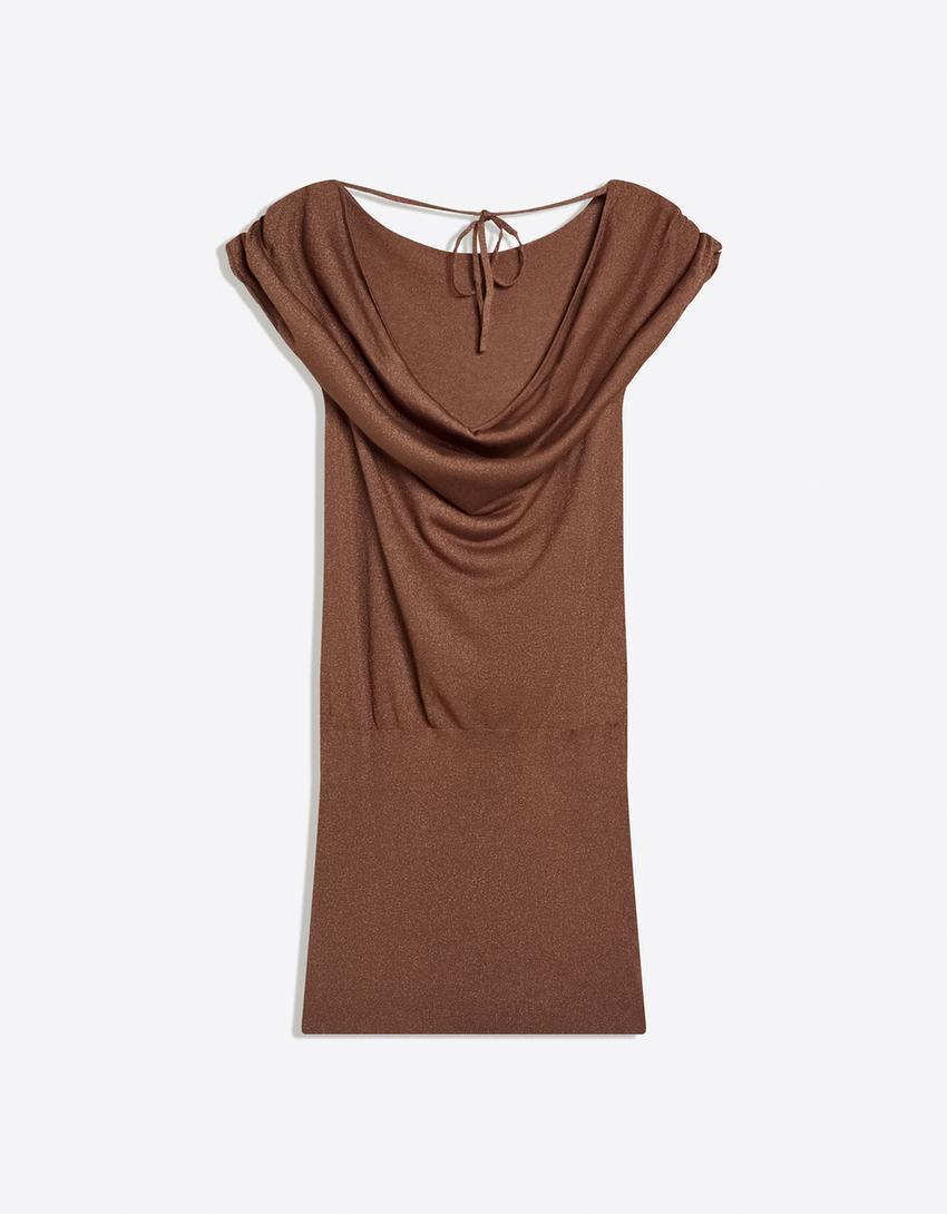 Asymmetric mini dress-Brown