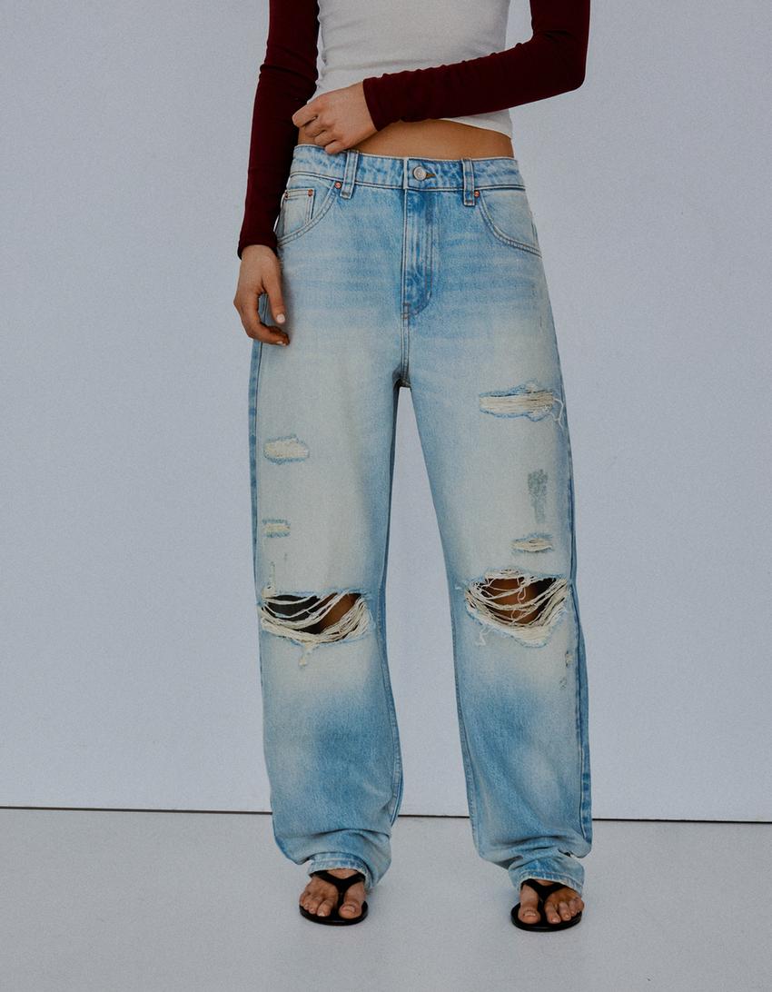 Jeans loose rotos-Azul claro